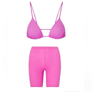 SKIMS Neon Orchid Bralette + Biker Shorts Set NWT